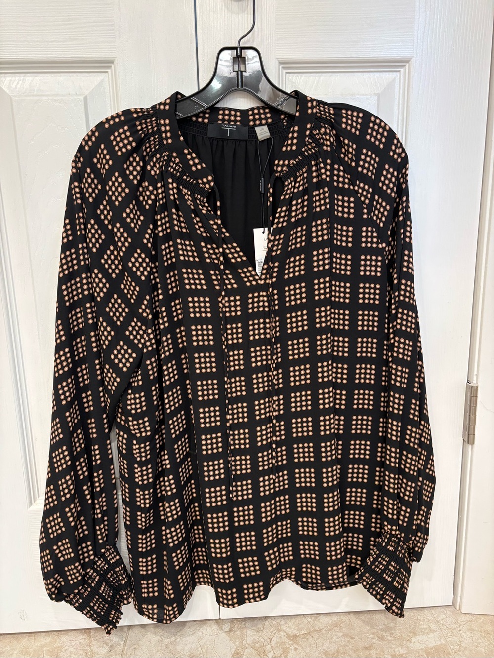 Tahari Women’s Black & Peach Geometric Blouse